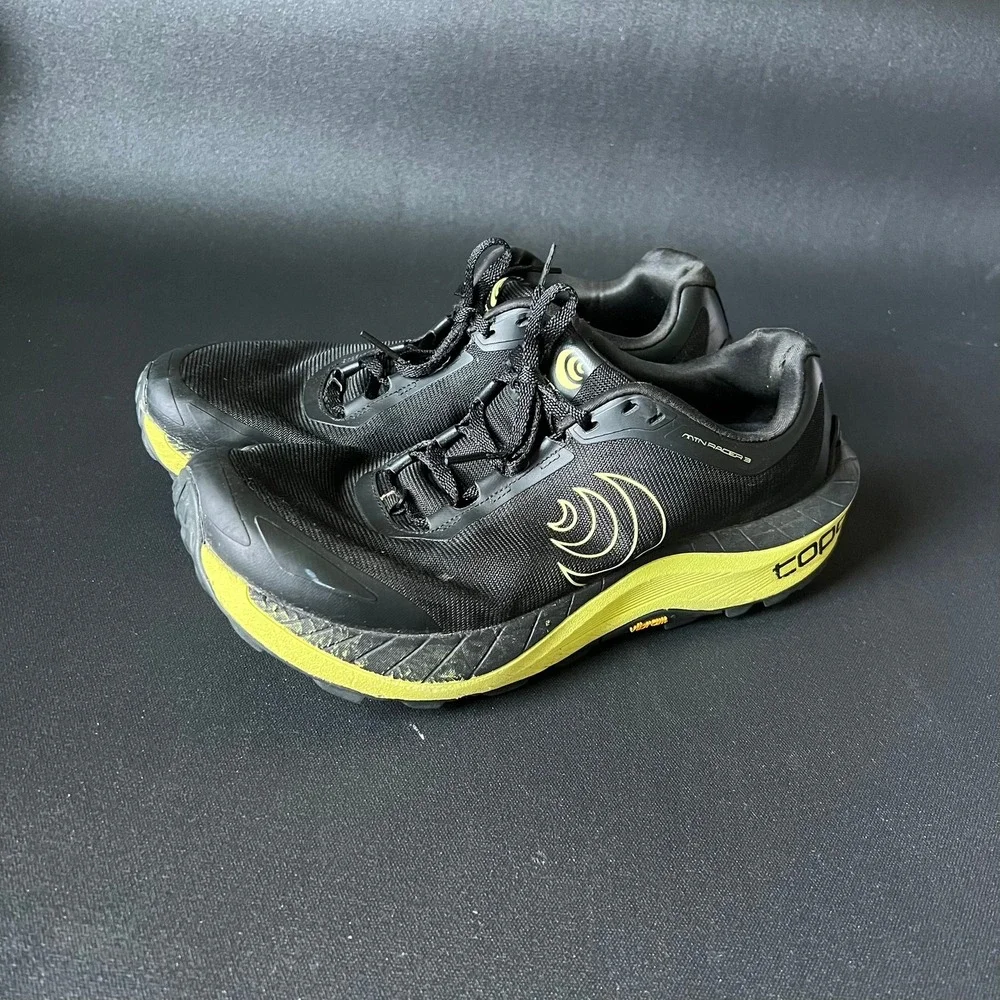 Topo Athletic MTN Racer 3 Mens 9.5 Trail Running Shoes Black Lime Vibram ZipFoam